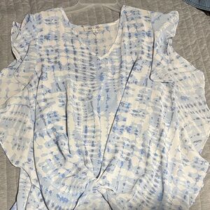 She + Sky Light Blue and White Blouse